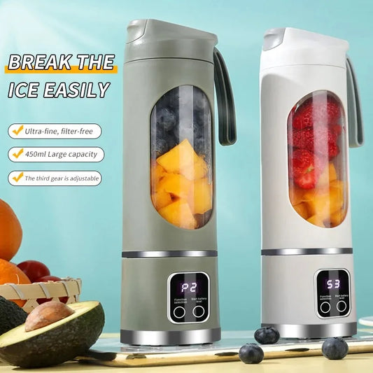 2025 Mini Electric Ice Crusher & Juicer – 450ML Household Juice Cup with Powerful Motor & Digital Display