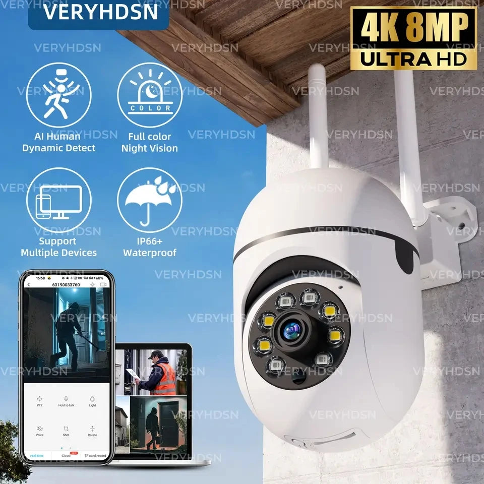 8MP Wireless PTZ Security Camera – Outdoor WiFi IP Cam with AI Human Tracking & 4X Zoom