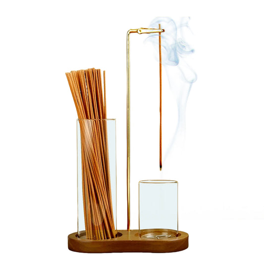 2-in-1 Incense Holder – Anti-Ash Flying Incense Burner with Glass Ash Catcher & Stick Organizer for Meditation & Yoga
