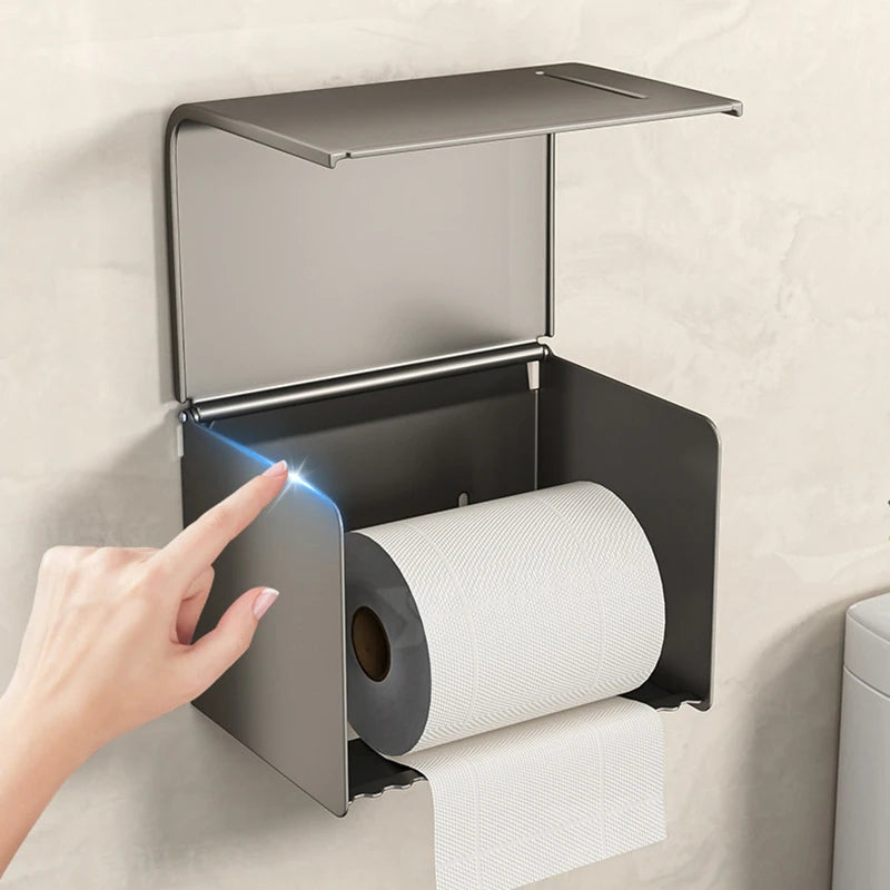 Waterproof Wall-Mounted Toilet Paper Box – Perforated Roll & Towel Storage Shelf Organizer for Bathroom