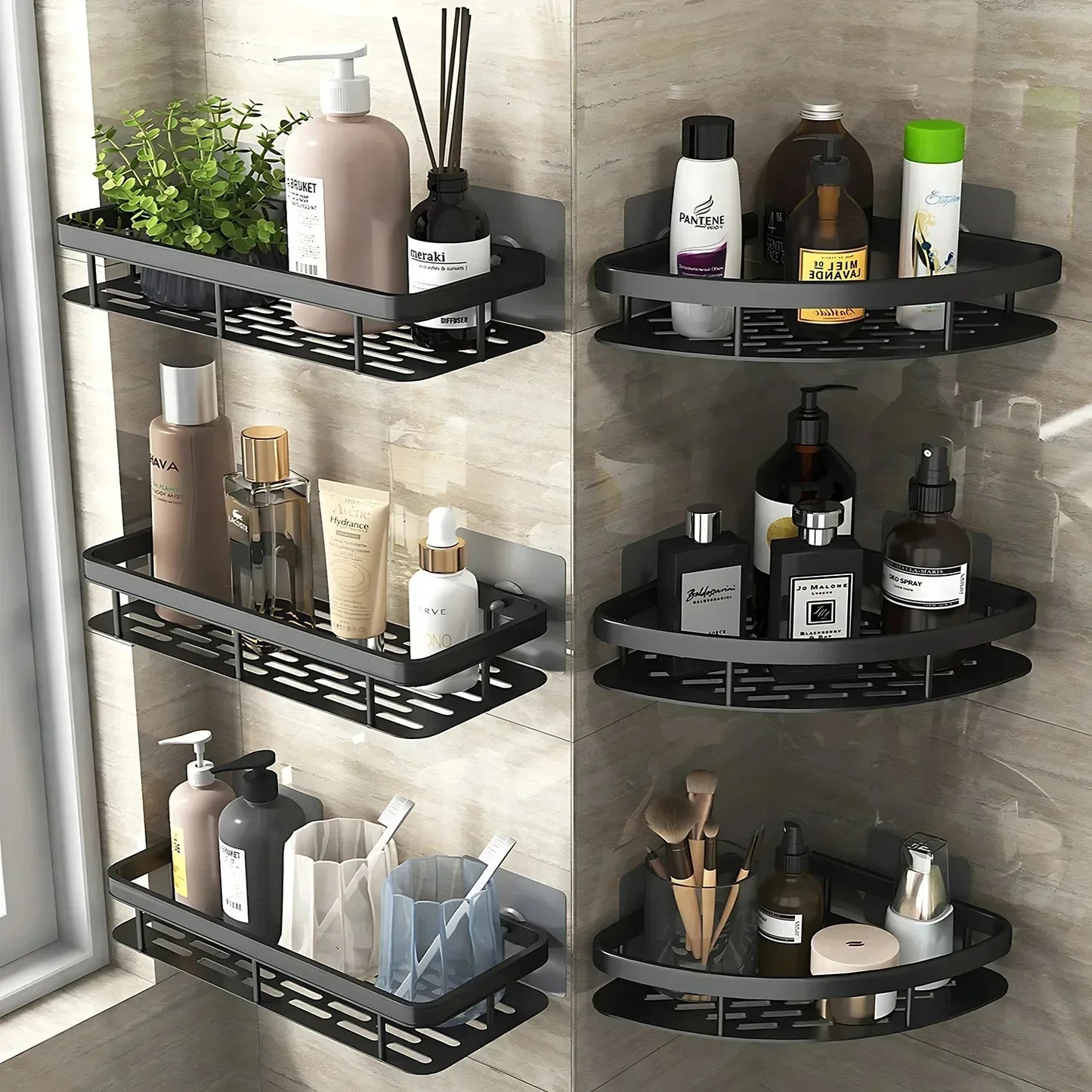 Aluminum Wall-Mounted Bathroom & Kitchen Shelf – No-Drill Shampoo & Shower Storage Rack