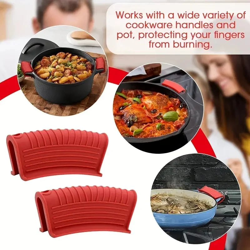 Silicone Pot Handle Grip Covers (2/4 PCS) – Heat-Resistant Anti-Slip Holder for Cast Iron Pans