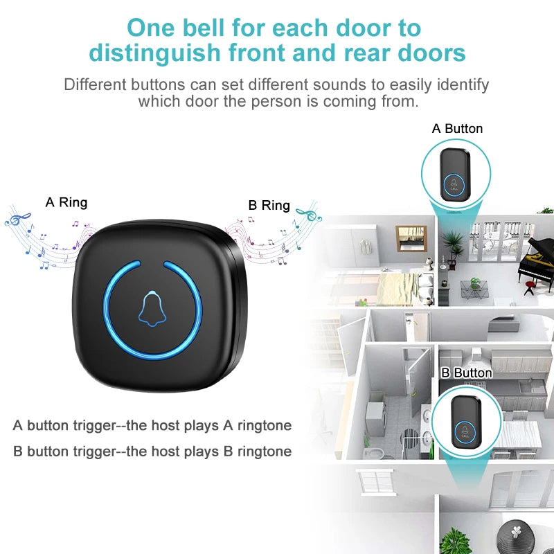 Wireless Smart Doorbell – 300M Long Range Home Door Chime with 60 Melodies