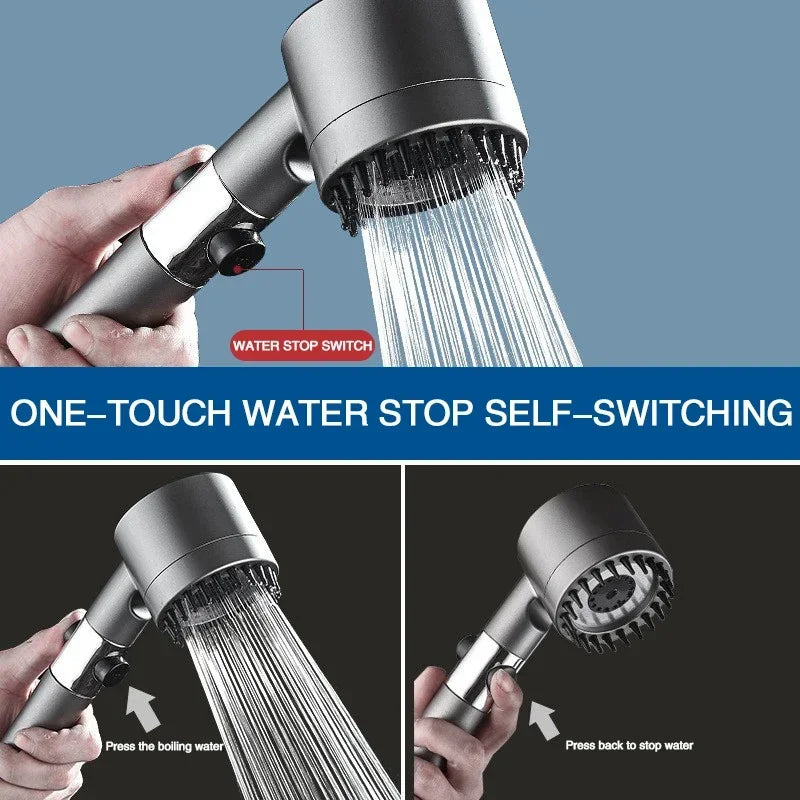 High-Pressure Filter Shower Head – 3-Mode Adjustable Spray with Massage Brush for Bathroom