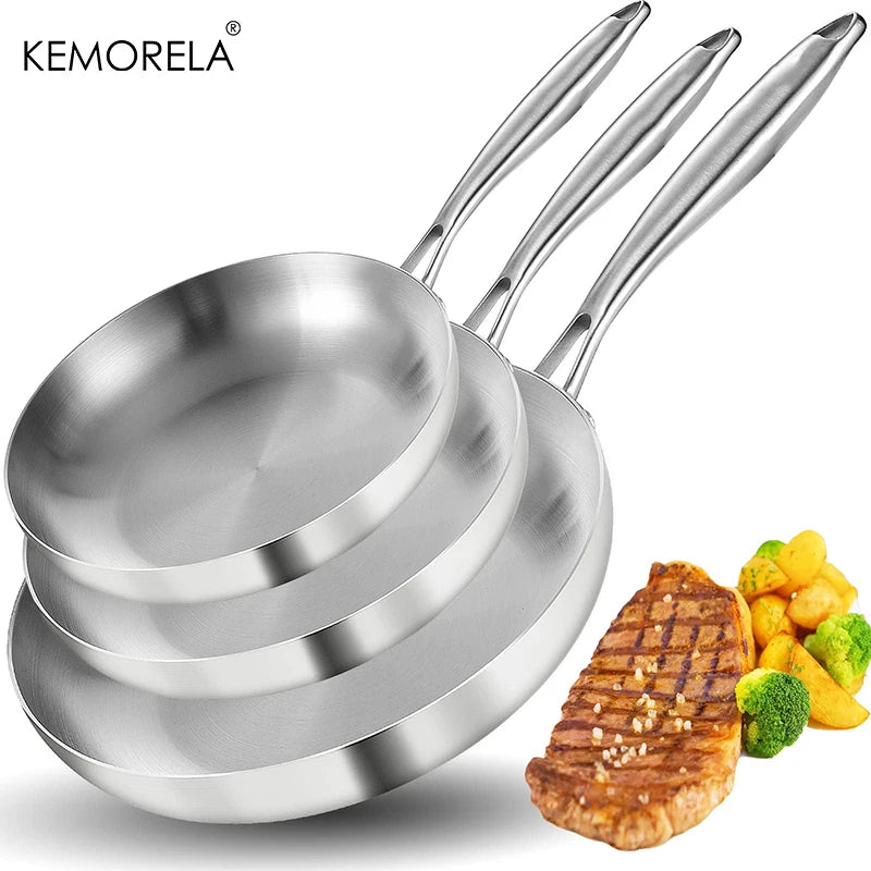 304 Stainless Steel Non-Stick Frying Pan Set (2–3 PCS) – 5-Ply Cooking Wok Pans 22–28cm