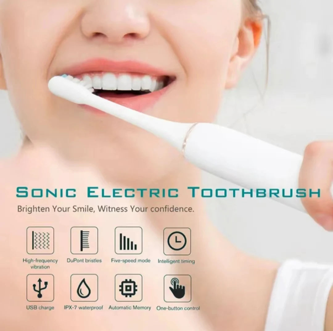 Sonic Electric Toothbrush for Adults – IPX7 Waterproof, USB Rechargeable with DuPont Brush Head & 6 Cleaning Modes