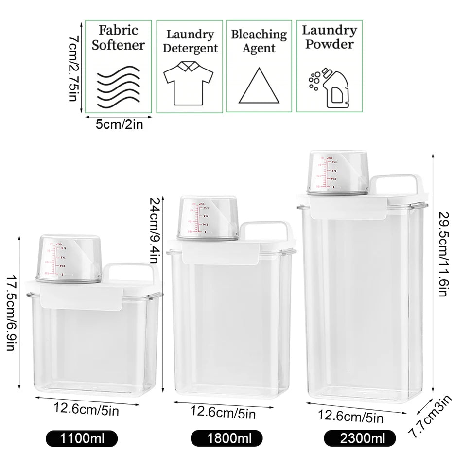 Refillable Laundry Detergent Dispenser – 1100/1800/2300ML Storage Container with Labels