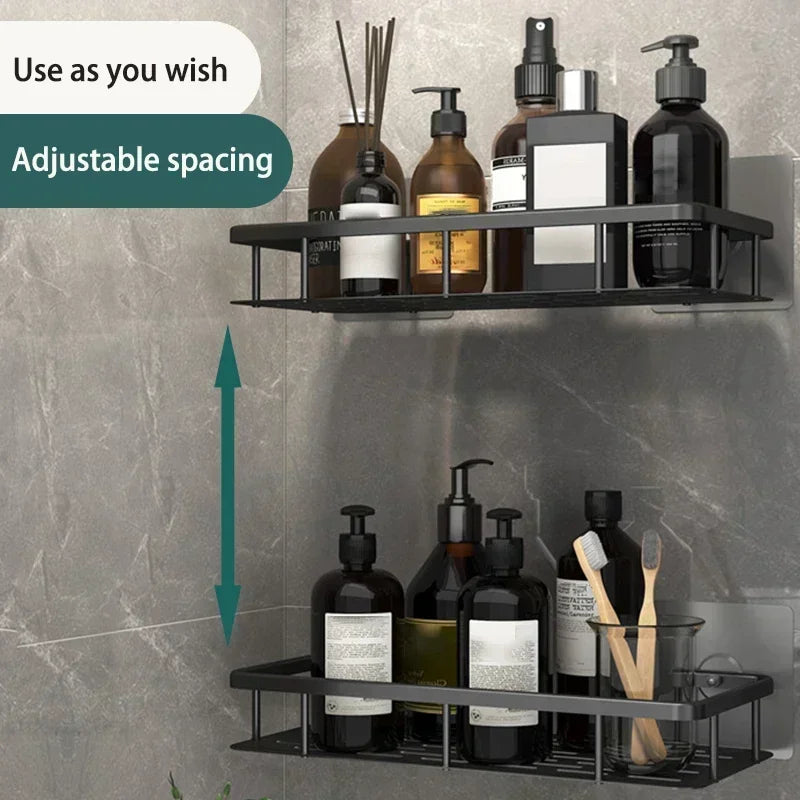 Aluminum Wall-Mounted Bathroom & Kitchen Shelf – No-Drill Shampoo & Shower Storage Rack
