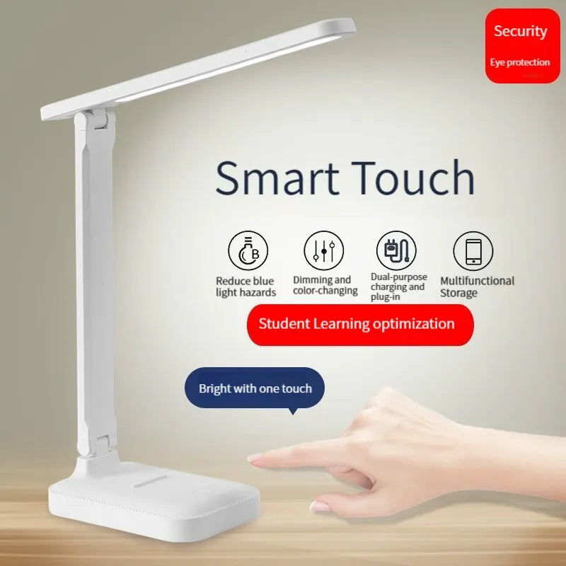 LED Touch Desk Lamp – Foldable USB Reading Lamp with Dimmable Eye-Care Light