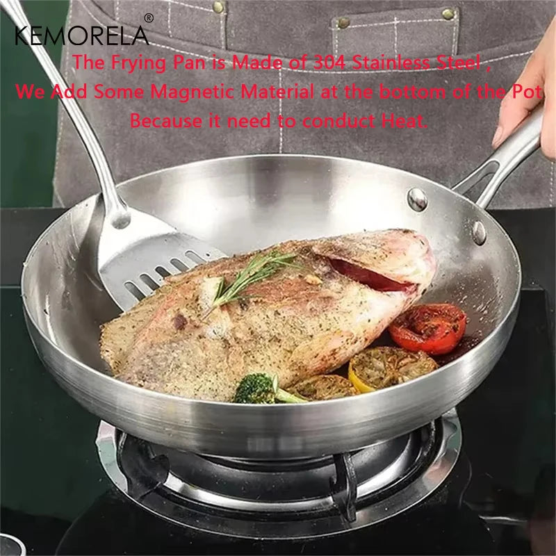 304 Stainless Steel Non-Stick Frying Pan Set (2–3 PCS) – 5-Ply Cooking Wok Pans 22–28cm