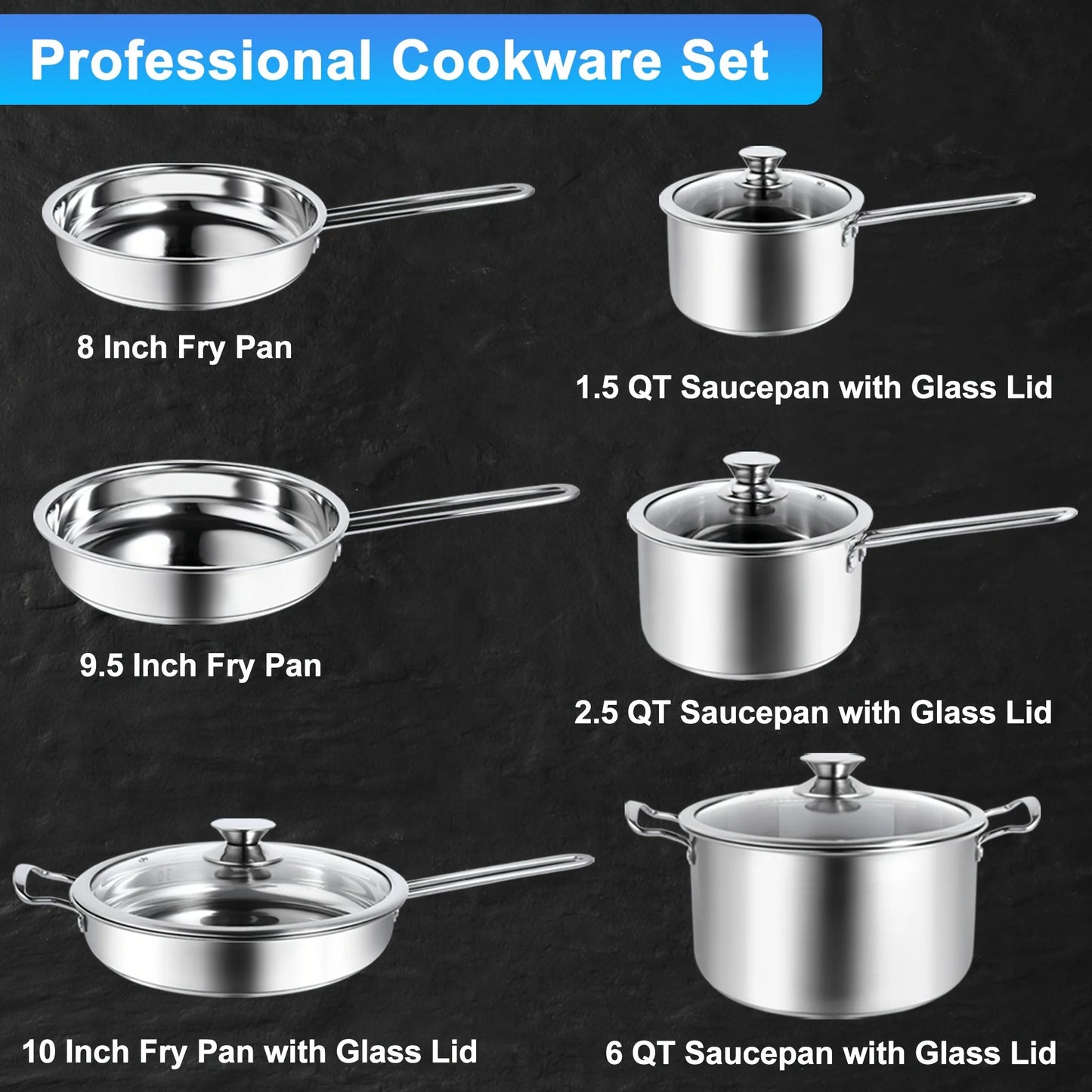 10-Piece Stainless Steel Cookware Set – Induction Compatible Pots & Pans for All Stovetops