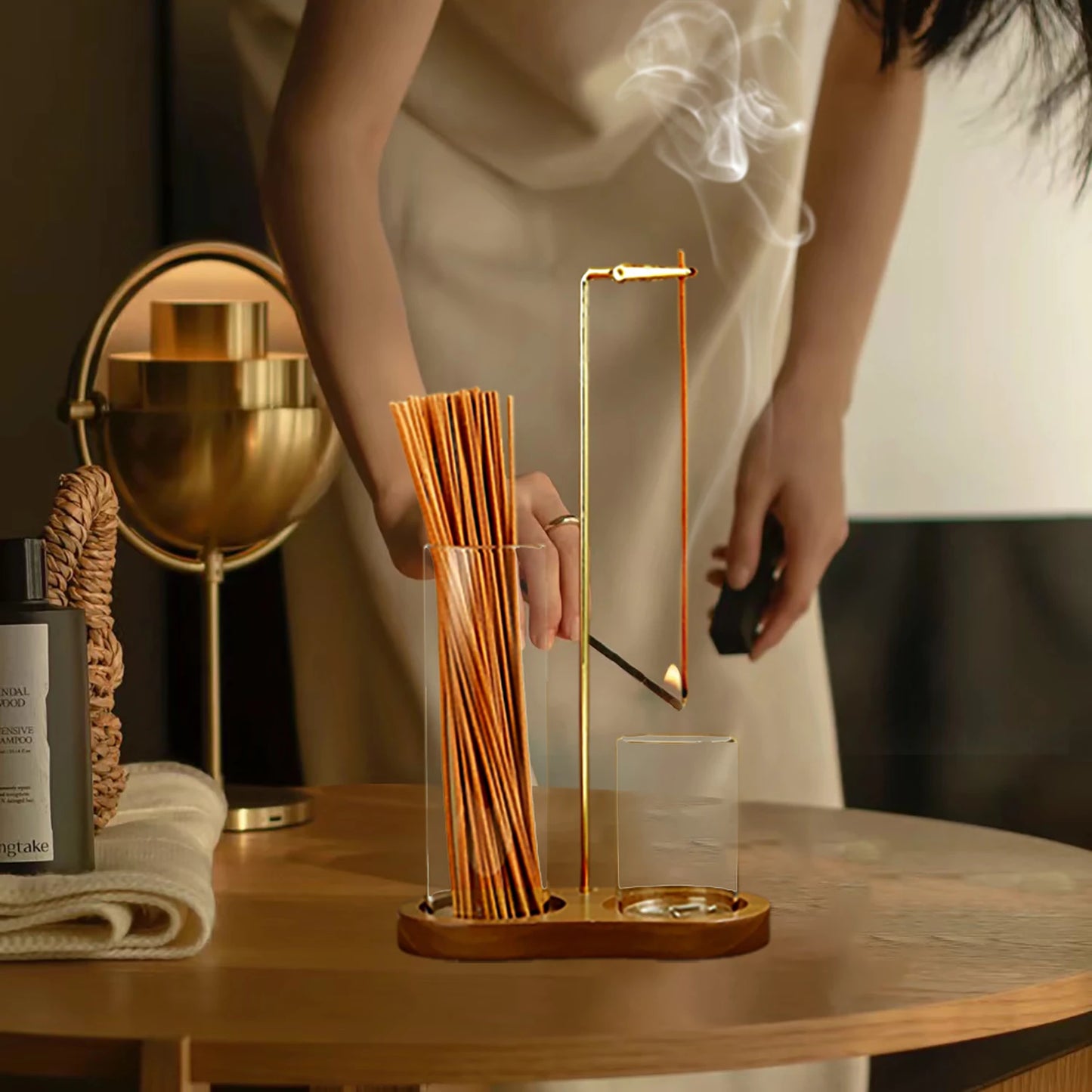 2-in-1 Incense Holder – Anti-Ash Flying Incense Burner with Glass Ash Catcher & Stick Organizer for Meditation & Yoga