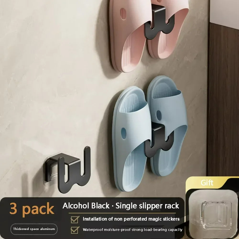 Wall-Mounted Shoe & Slipper Rack – Non-Perforated Bathroom Storage with Back Drainage