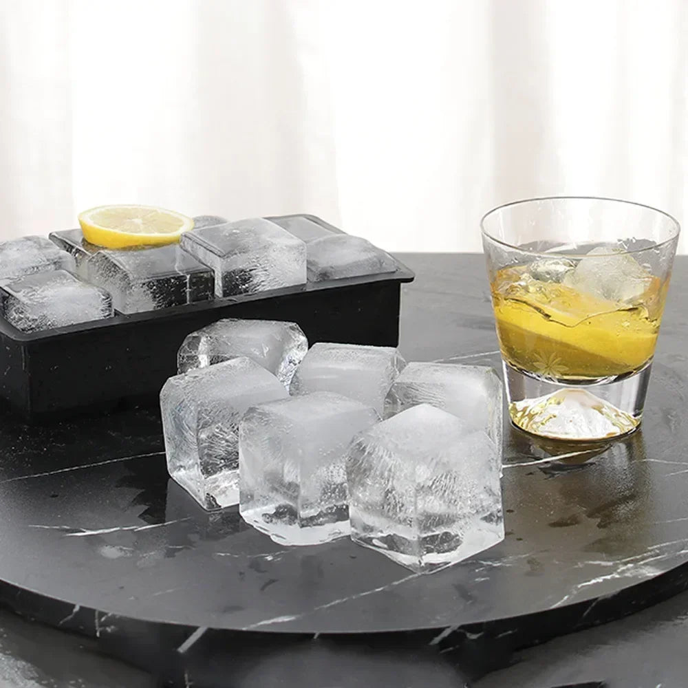 4/6/8 Grid Silicone Ice Cube Molds – Square & Ice Ball Tray with Lid for Whiskey & Drinks