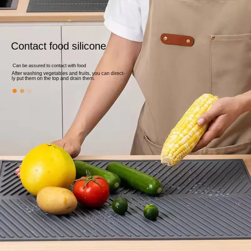 Silicone Drain & Drying Mat – Non-Slip Anti-Scald Coaster for Kitchen Pots, Dishes & Utensils