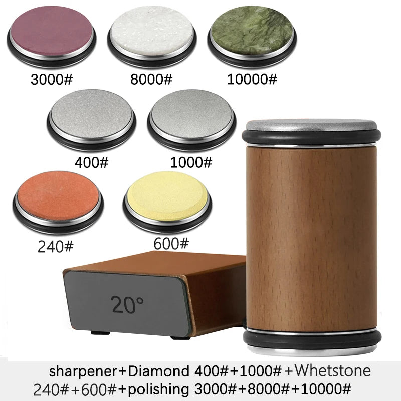 Rolling Knife Sharpener – Double-Sided Diamond Stone with 15/20° Magnetic Angle for Kitchen Knives