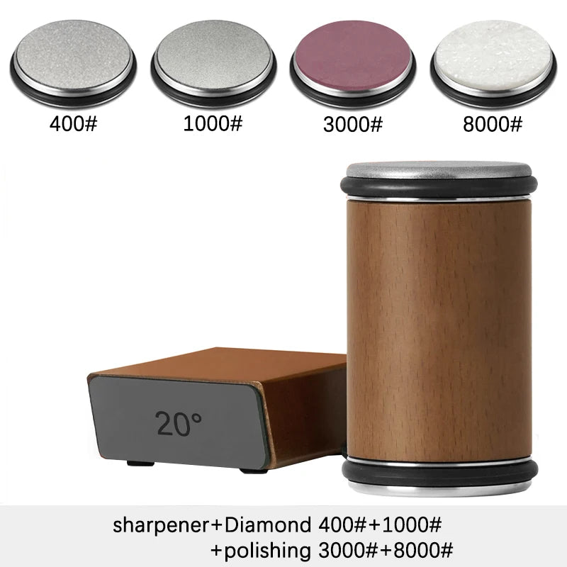 Rolling Knife Sharpener – Double-Sided Diamond Stone with 15/20° Magnetic Angle for Kitchen Knives