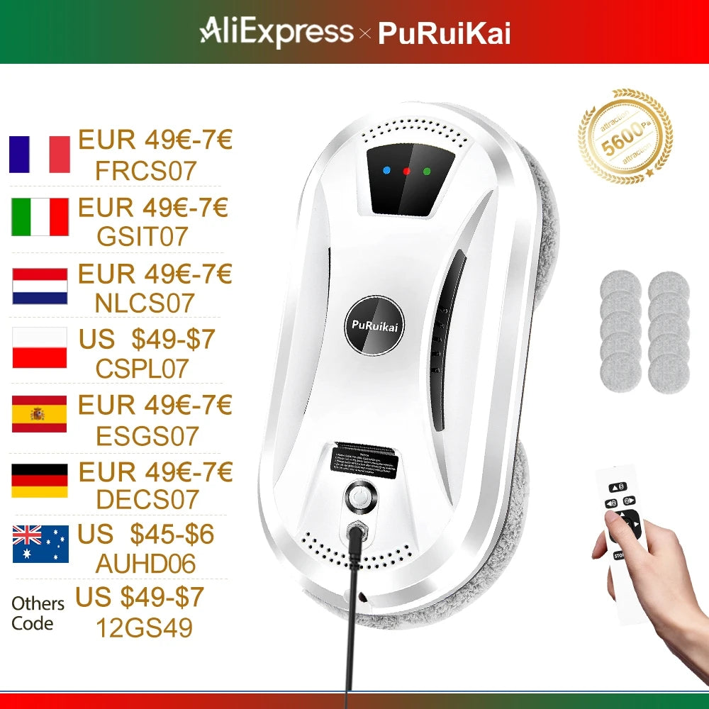PuRuiKai Ultra-Thin Window Cleaning Robot – Electric Glass Cleaner with Remote Control for Home