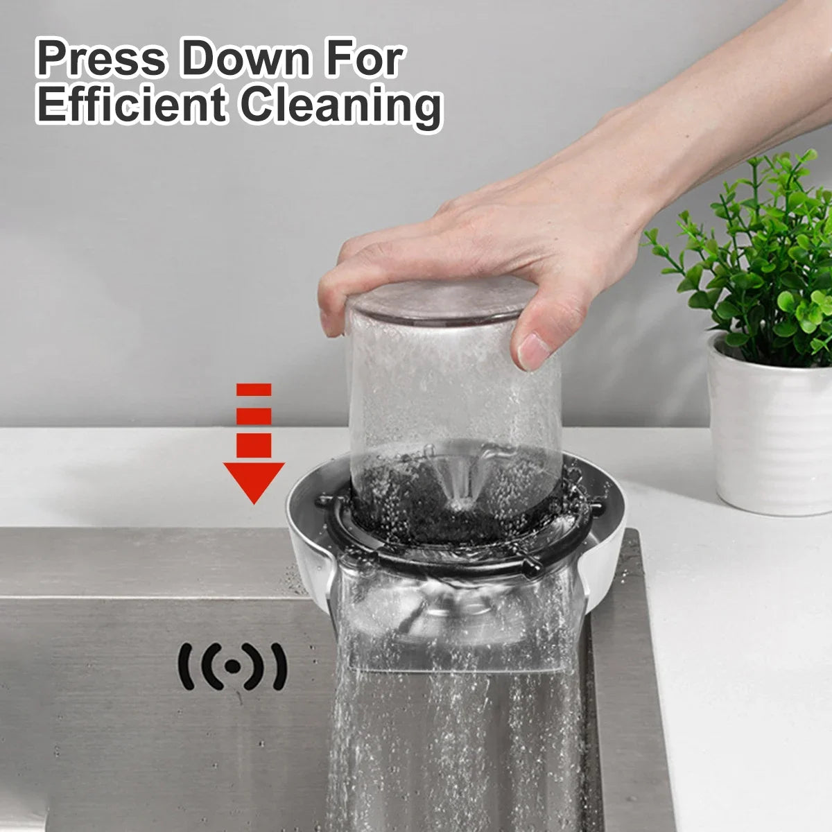Household High-Pressure Cup Washer – Stainless Steel & ABS Automatic Rinse Tool for Kitchen & Bar