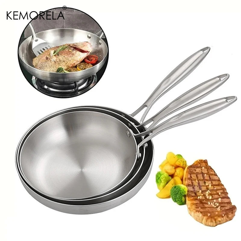 304 Stainless Steel Non-Stick Frying Pan Set (2–3 PCS) – 5-Ply Cooking Wok Pans 22–28cm