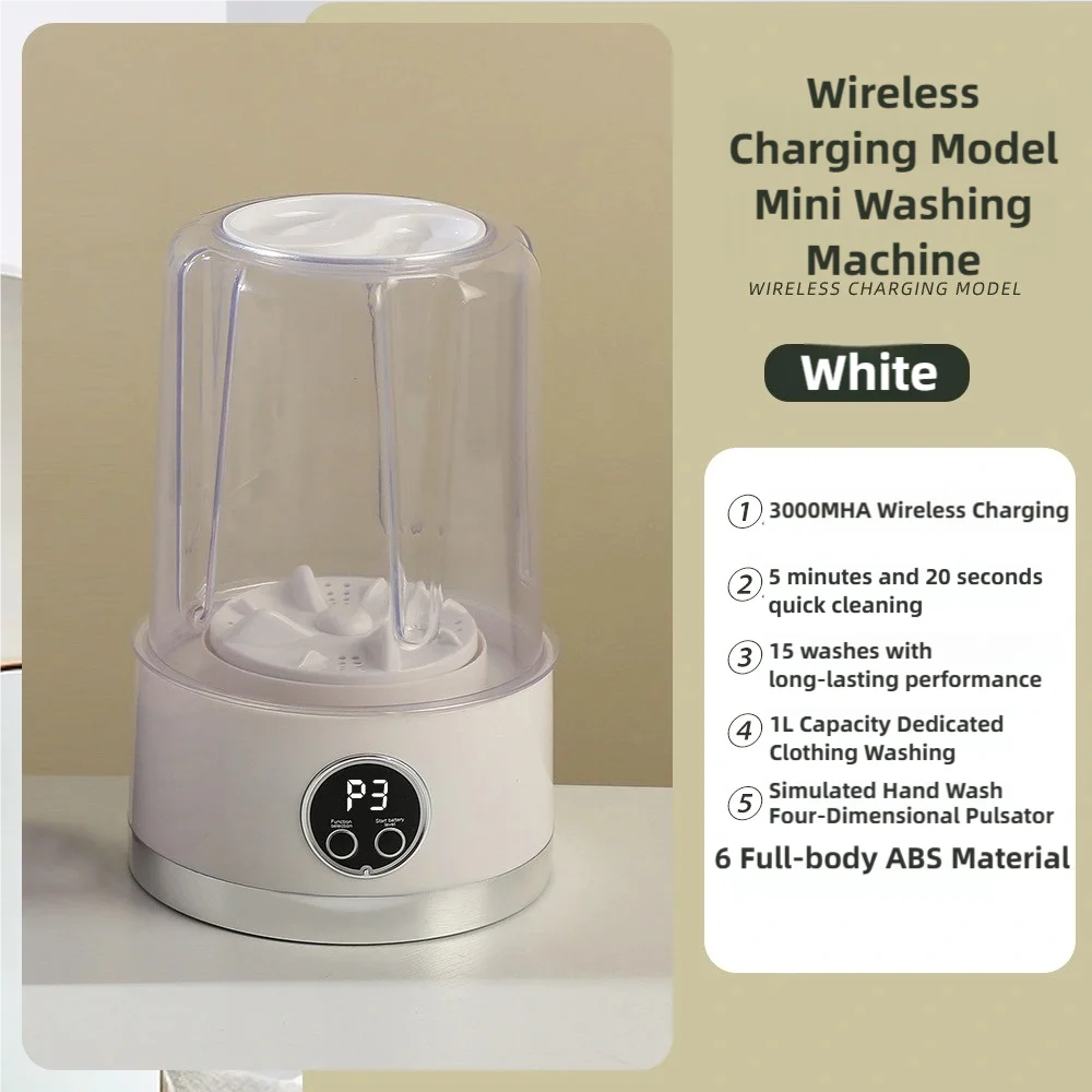 Cordless 1L Mini Portable Washer – USB Rechargeable 3000mAh 2-Speed Travel Laundry Cleaner