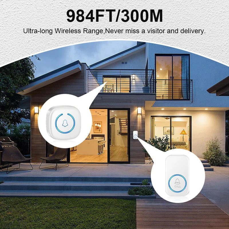 Wireless Smart Doorbell – 300M Long Range Home Door Chime with 60 Melodies