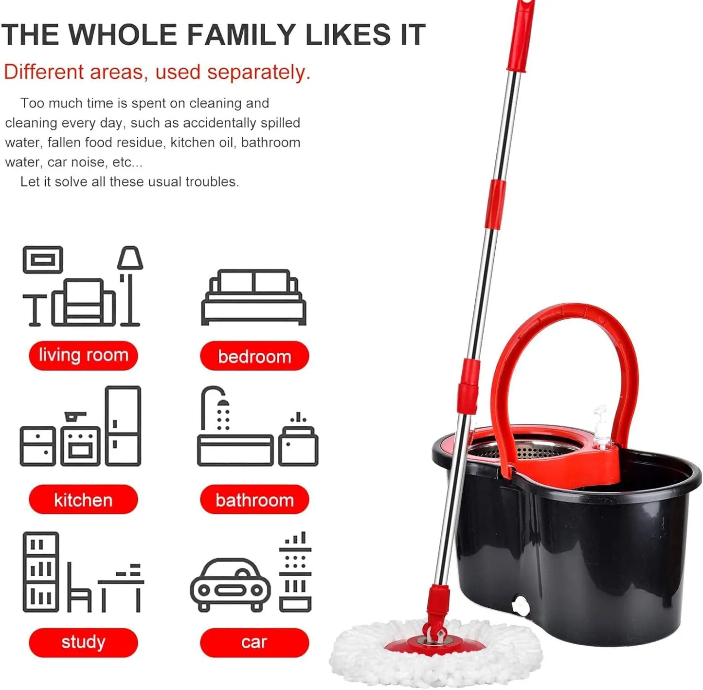 360° Spin Mop & Bucket Set – Wring System with 3 Microfiber Heads, Stainless Steel Basket & 61″ Extended Handle