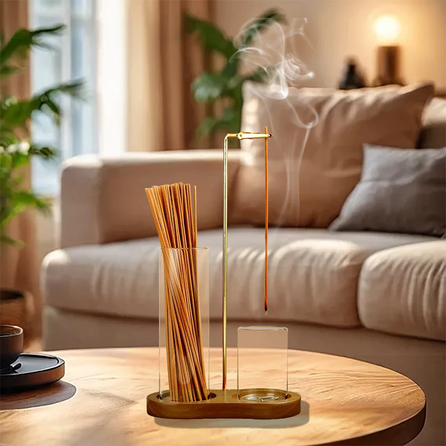 2-in-1 Incense Holder – Anti-Ash Flying Incense Burner with Glass Ash Catcher & Stick Organizer for Meditation & Yoga