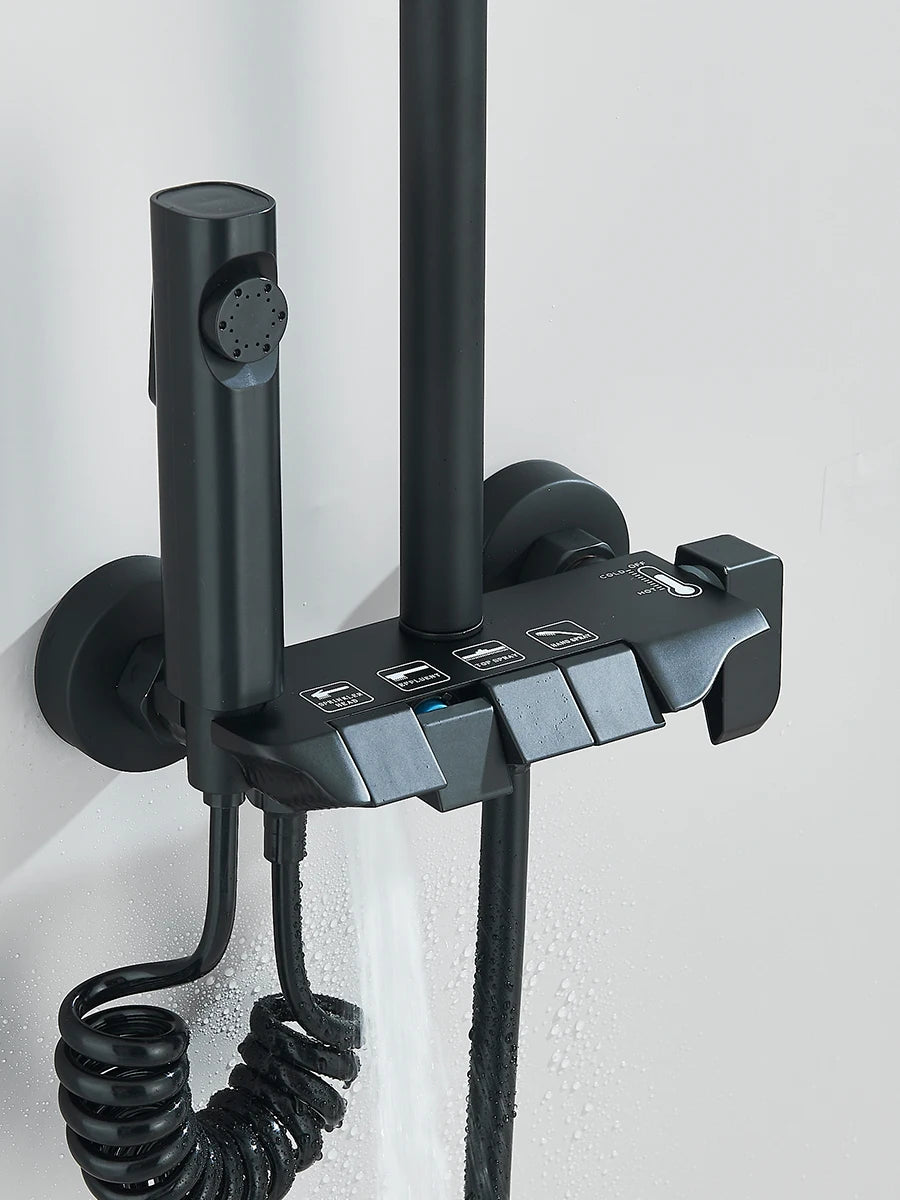 4-Way Piano Shower System – Rainfall Shower Kit with Bidet Faucet, Hot & Cold Water Mixer for Bathroom