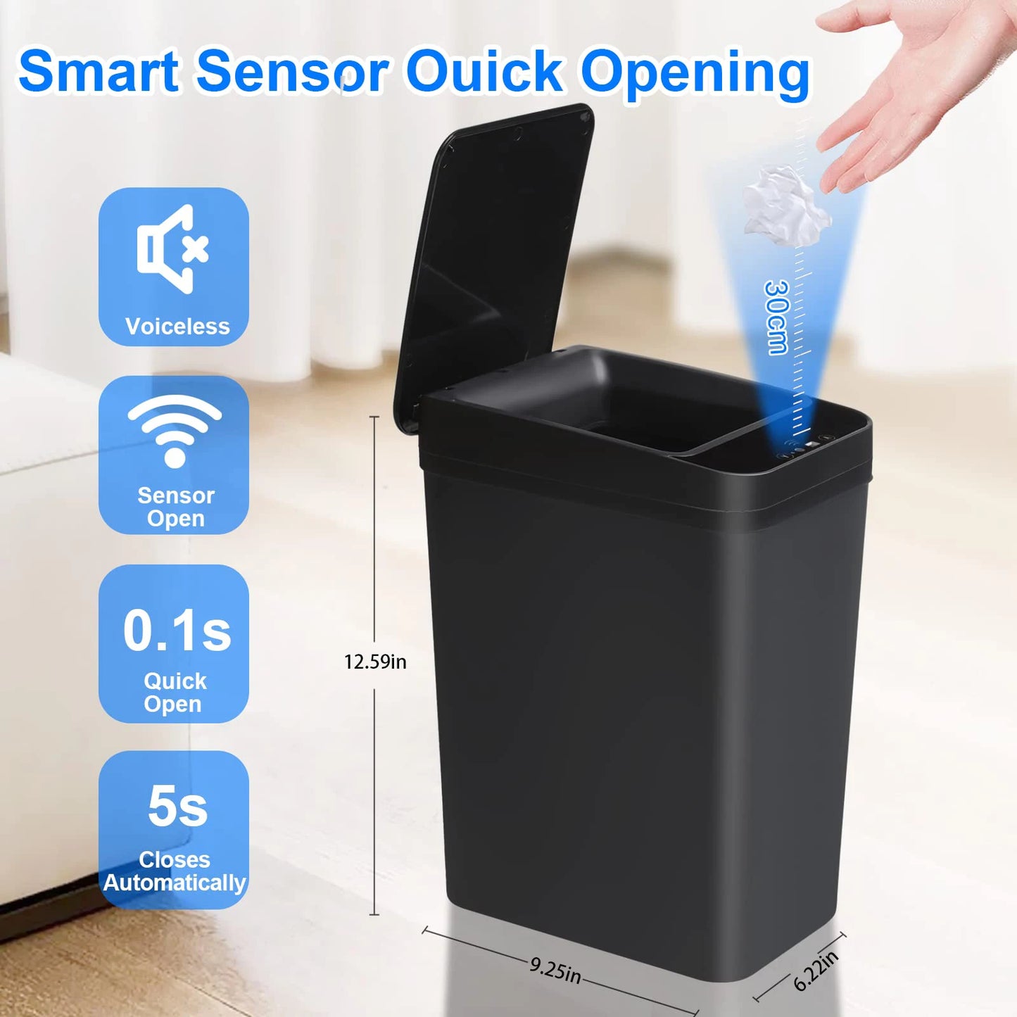 12L Touchless Motion Sensor Trash Can – Automatic Kitchen & Bathroom Waste Bin