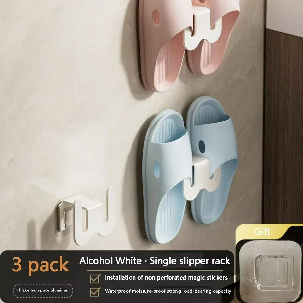 Wall-Mounted Shoe & Slipper Rack – Non-Perforated Bathroom Storage with Back Drainage