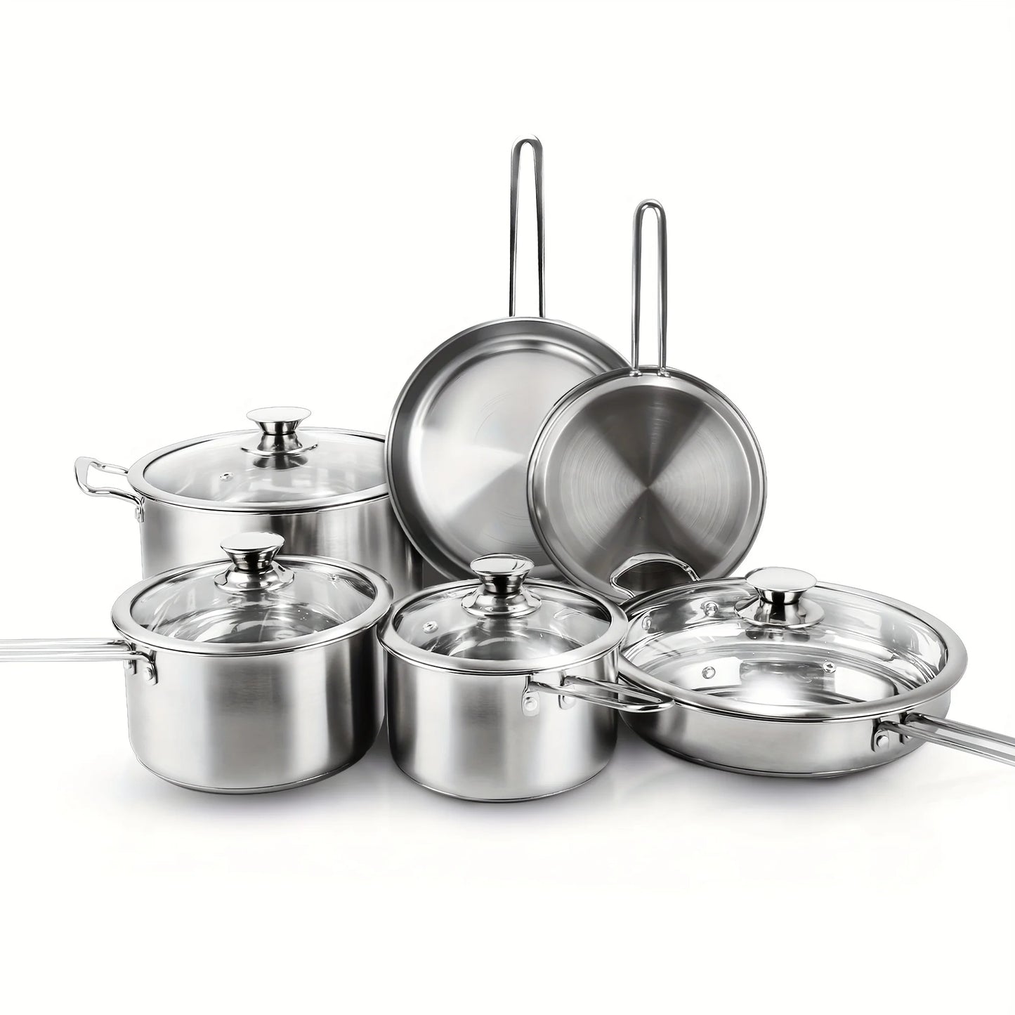 10-Piece Stainless Steel Cookware Set – Induction Compatible Pots & Pans for All Stovetops