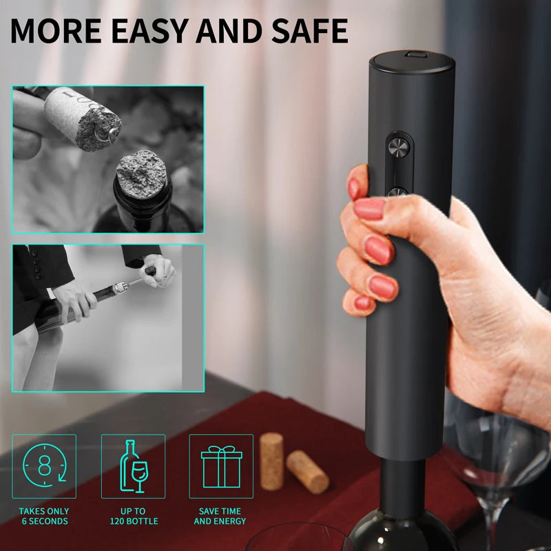 Electric Wine Opener Set Automatic Corkscrew with Aerator Pourer and Foil Cutter for Kitchen Bar Party Gifts