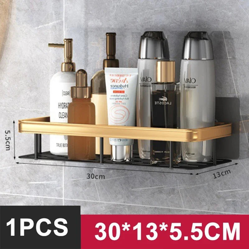 Aluminum Wall-Mounted Bathroom & Kitchen Shelf – No-Drill Shampoo & Shower Storage Rack