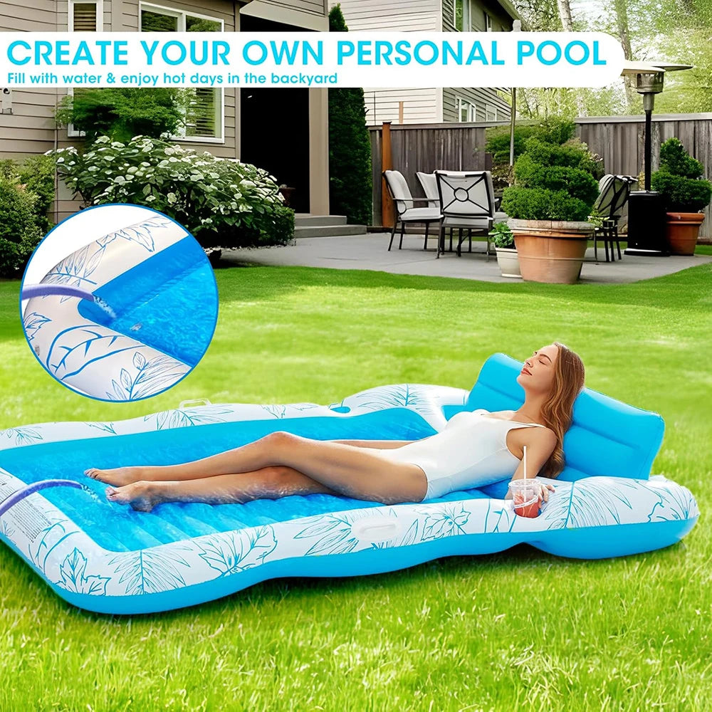 Inflatable Tanning Pool Lounge Chair – Large Floating Raft Mattress with Drink Holder for Swimming & Sunbathing