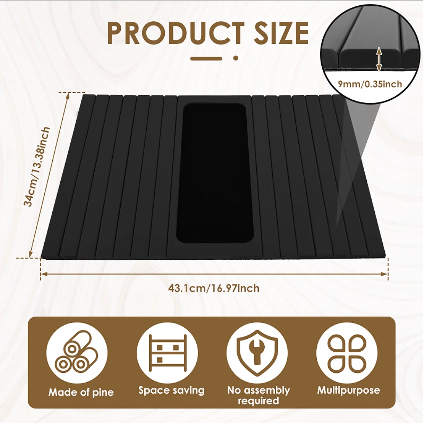 Bamboo Sofa Armrest Tray with Cup Holder – Foldable Anti-Slip Couch Side Storage Tray