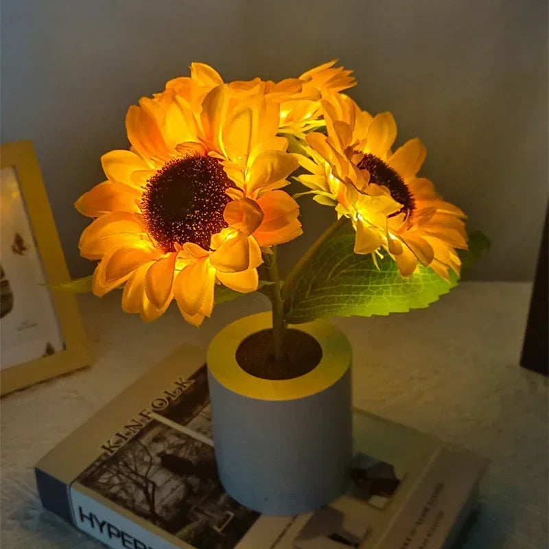 Rechargeable Sunflower LED Night Light – Decorative Bedside & Desktop Table Lamp for Bedroom Lighting