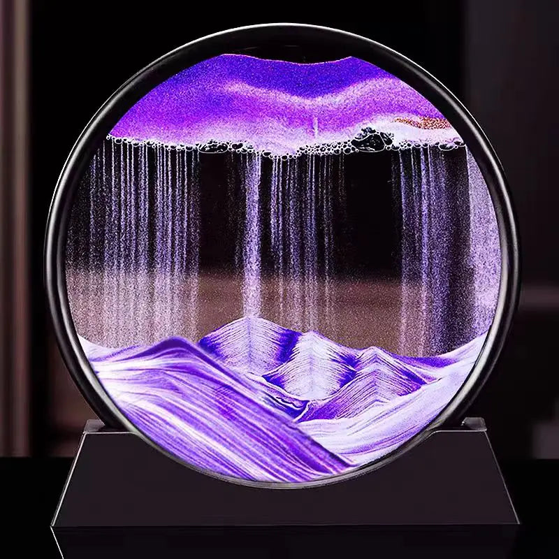 3D Moving Sand Art Picture – Round Glass Deep Sea Sandscape for Home & Office Decor