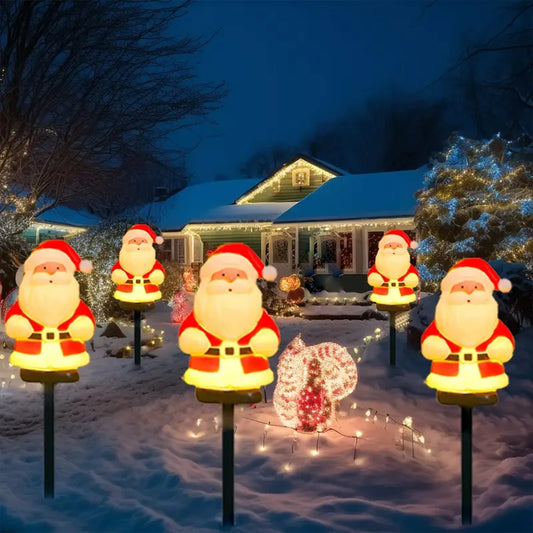 5PCS Solar Christmas Santa Pathway Lights – Garden Stake Lights for Patio & Holiday Decoration