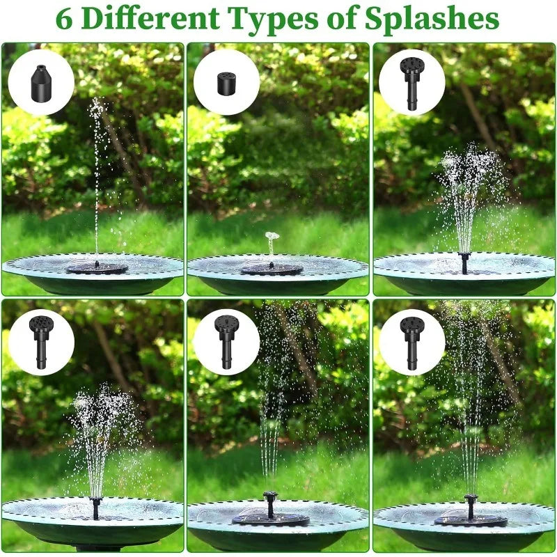 Outdoor Solar Fountain Pump – 1/1.5/2.5W with 6 Nozzles for Garden Pond & Decoration