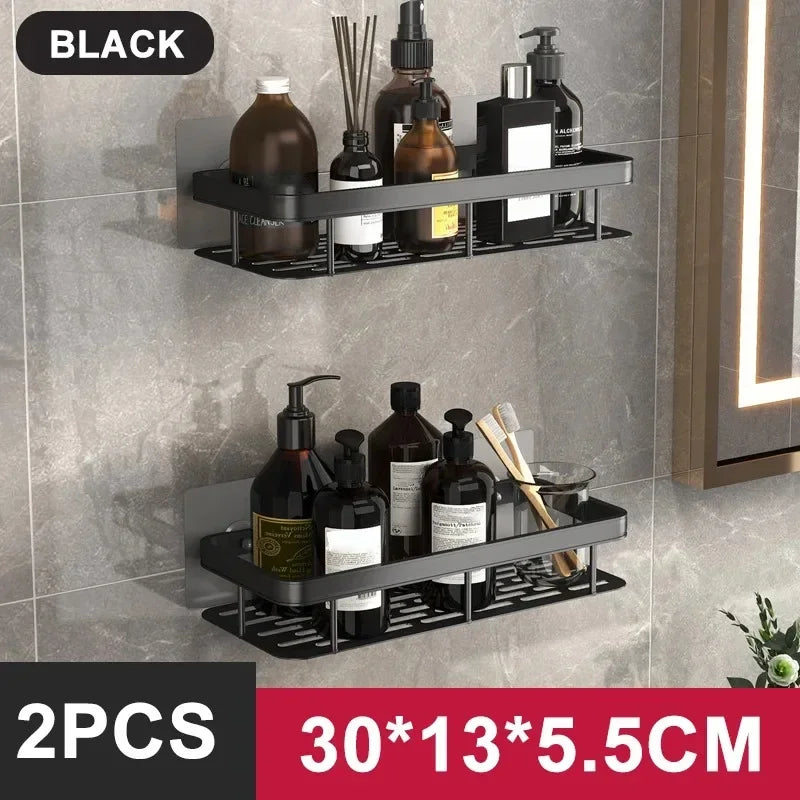 Aluminum Wall-Mounted Bathroom & Kitchen Shelf – No-Drill Shampoo & Shower Storage Rack
