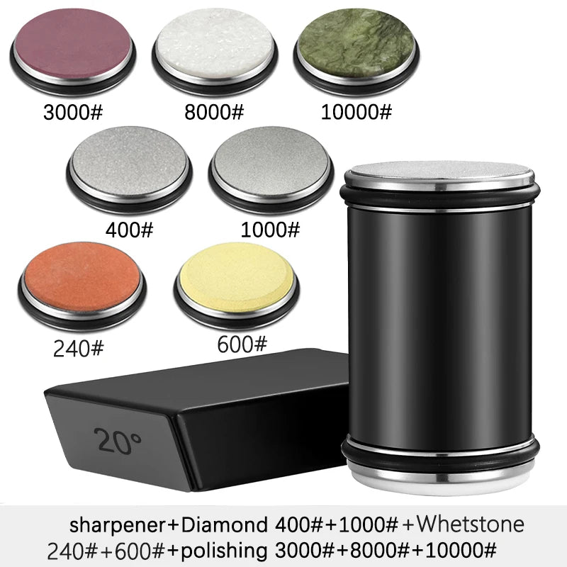 Rolling Knife Sharpener – Double-Sided Diamond Stone with 15/20° Magnetic Angle for Kitchen Knives