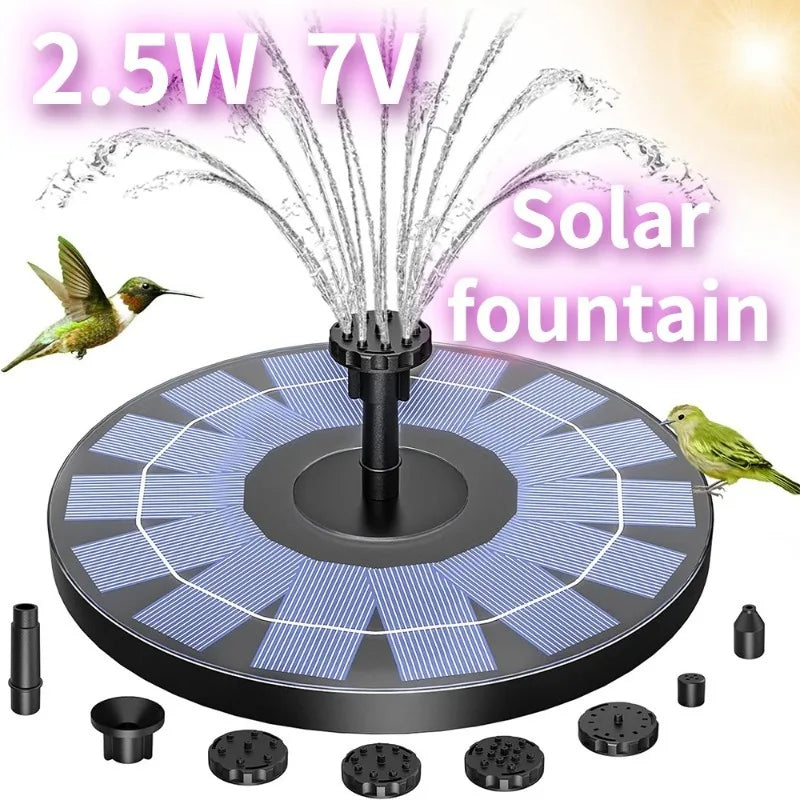 Outdoor Solar Fountain Pump – 1/1.5/2.5W with 6 Nozzles for Garden Pond & Decoration