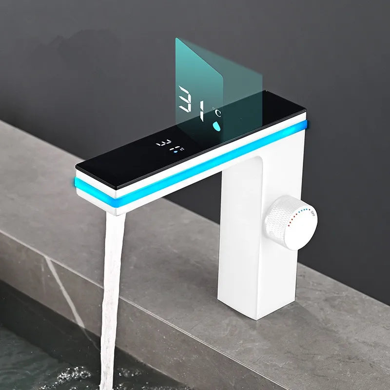 Digital Display Bathroom Basin Faucet – Intelligent LED Brass Deck-Mounted Hot & Cold Water Mixer Vanity Tap