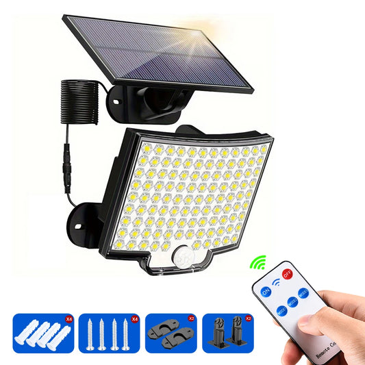 106 LED Solar Motion Light – Outdoor Flood Light with Separate Panel & 3 Modes for Garden, Garage & Street