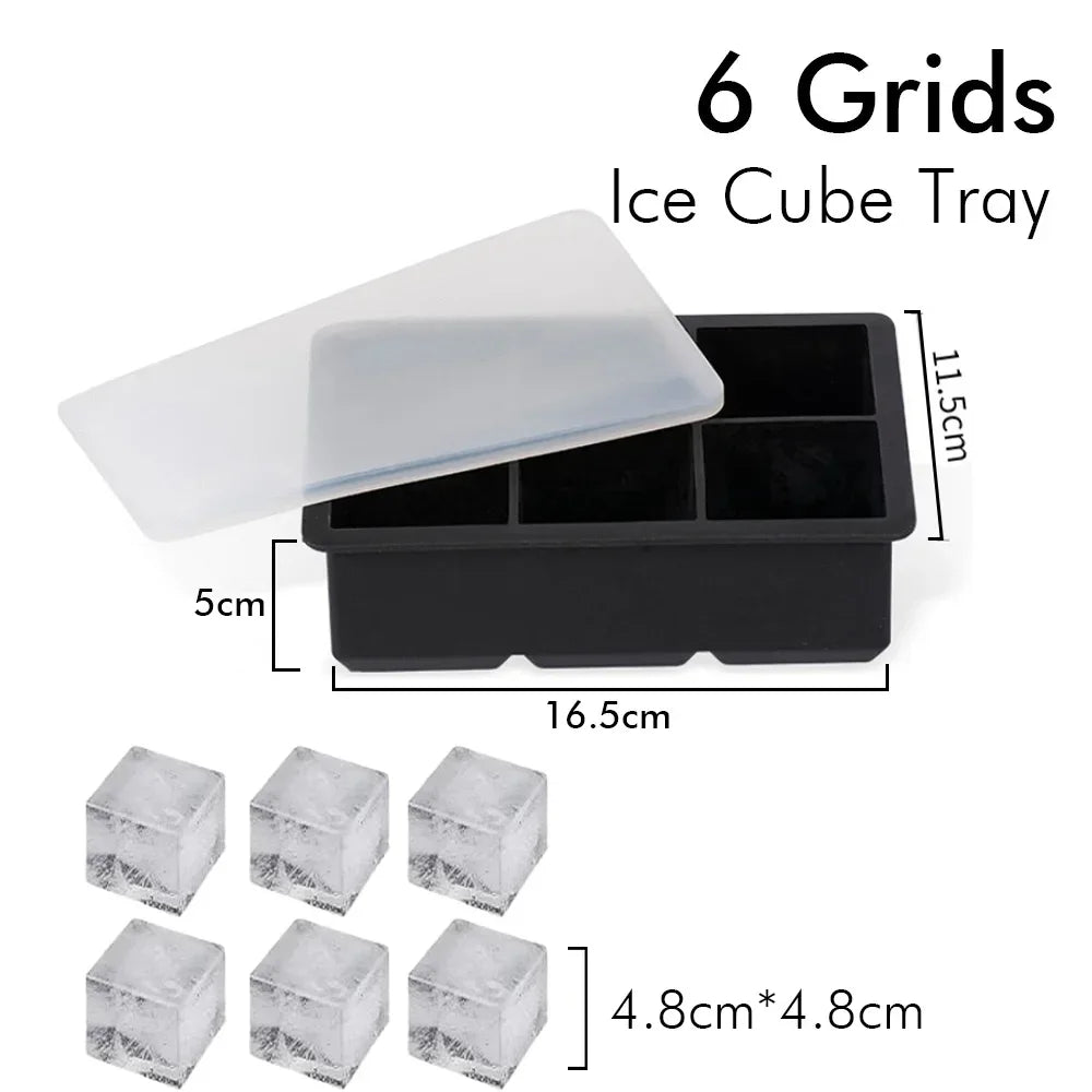 4/6/8 Grid Silicone Ice Cube Molds – Square & Ice Ball Tray with Lid for Whiskey & Drinks