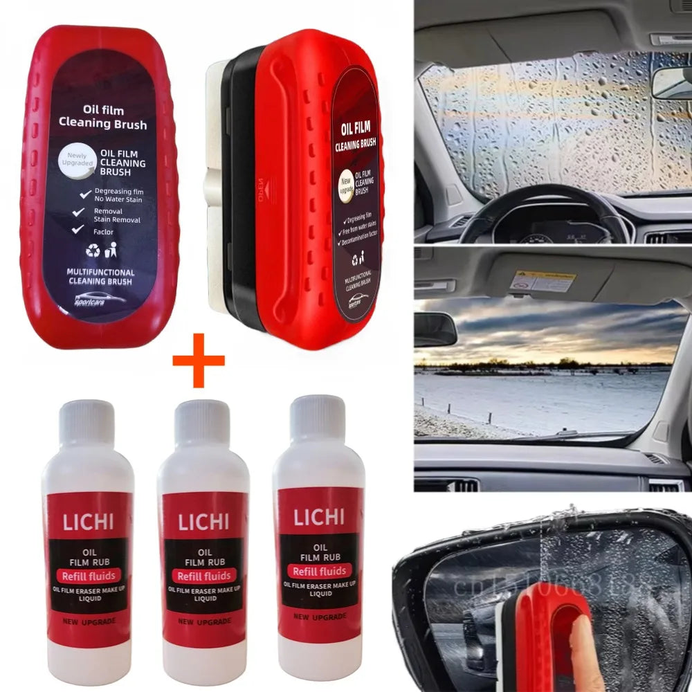 120ML Car Glass Oil Film Cleaner – Hydrophobic Windshield Remover Brush for Automotive Windows