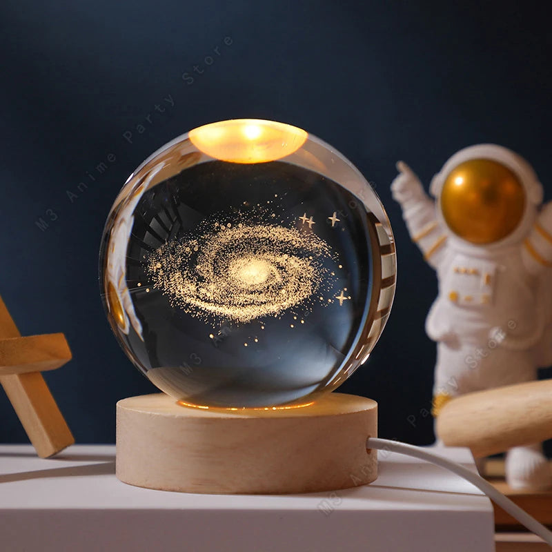 3D Crystal Ball Night Light – LED Galaxy Lamp with Saturn & Moon Design (5cm)