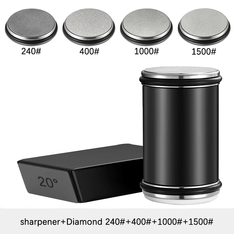 Rolling Knife Sharpener – Double-Sided Diamond Stone with 15/20° Magnetic Angle for Kitchen Knives