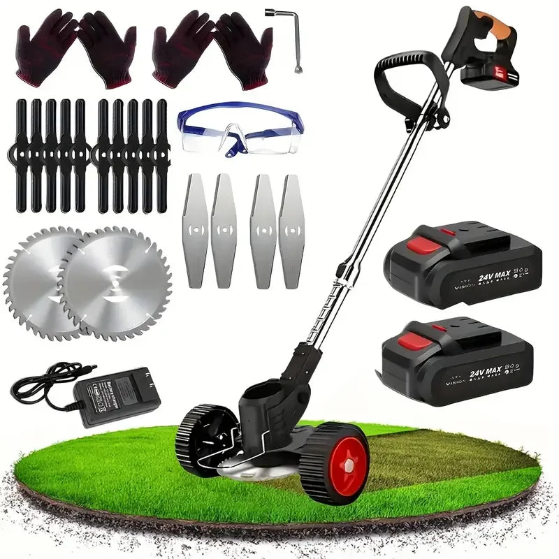 Cordless Lawn Trimmer & Weed Wacker – Grass Edger with 2 Li-Ion Batteries & 3 Cutting Blades